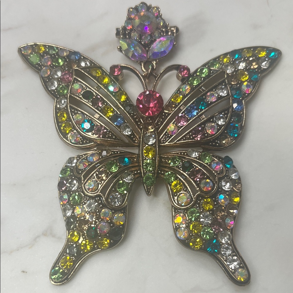 Colorful Rhinestone Butterfly Brooch - Picture 2 of 2